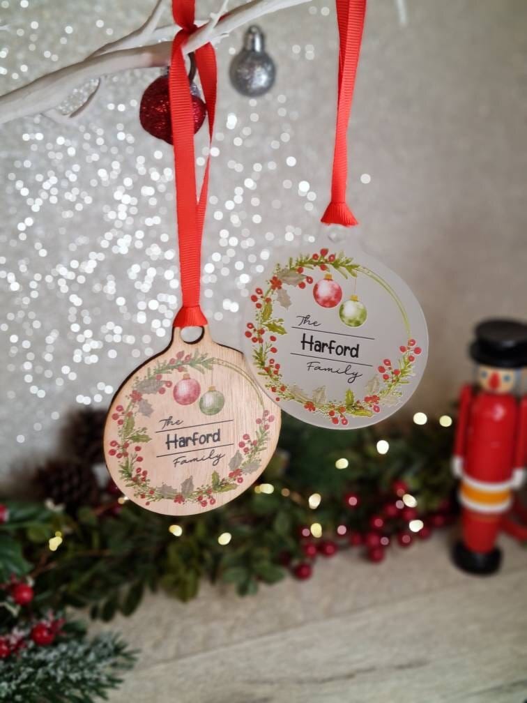 Personalised family name bauble - add your own name - Newly Wed - xmas - gift - present - tree - decoration - decor - new baby - babys 1st