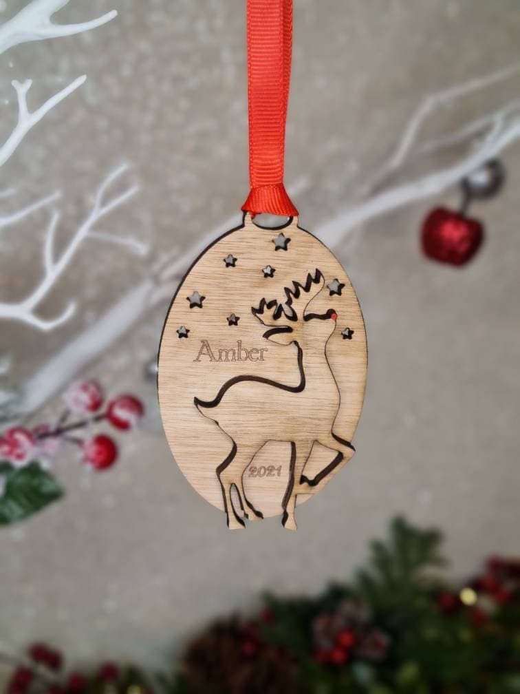 Personalised Christmas Rudolph bauble - First christmas? - Lovely keepsake - Tree decor - memorial - xmas - gift - present - decoration