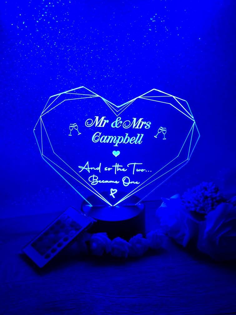 Personalised Wedding colour change light - Centrepiece - Night Light - Illusion Lamp - mood lighting - Marriage - your own choice of text!