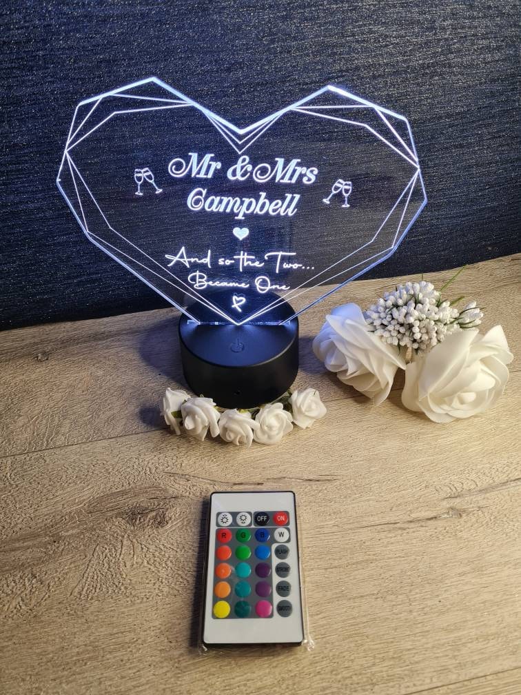 Personalised Wedding colour change light - Centrepiece - Night Light - Illusion Lamp - mood lighting - Marriage - your own choice of text!