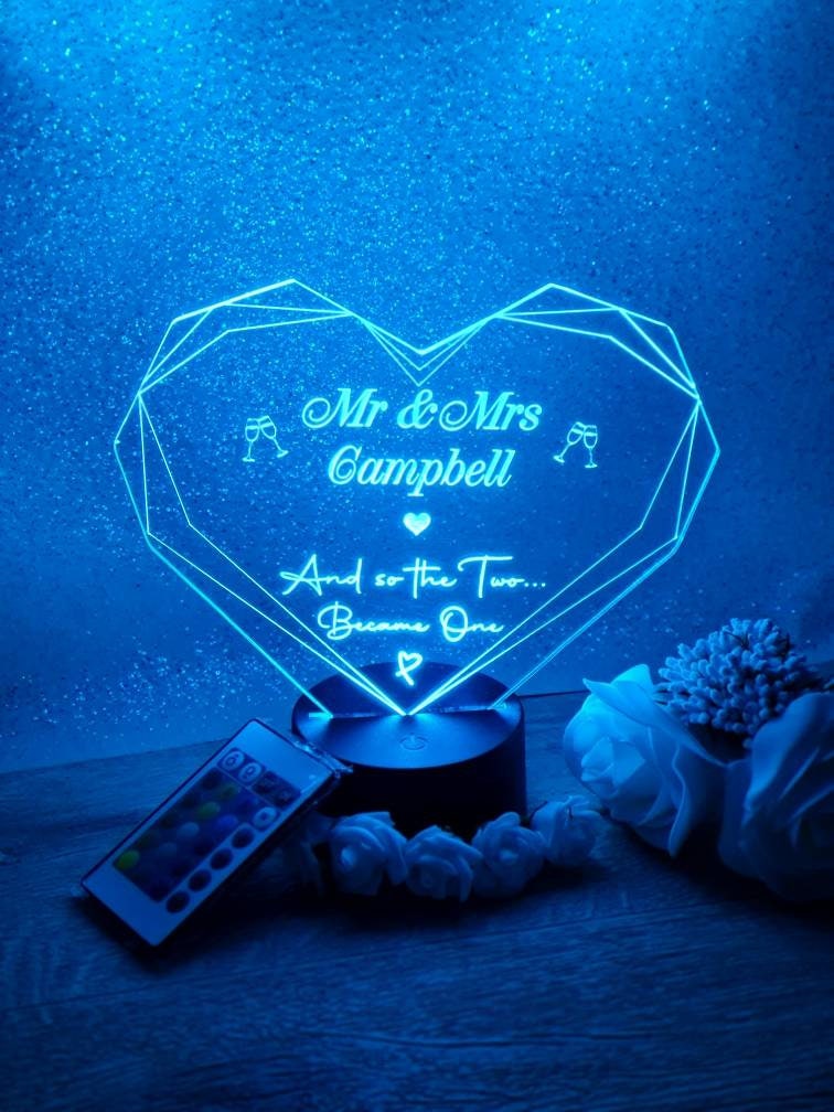 Personalised Wedding colour change light - Centrepiece - Night Light - Illusion Lamp - mood lighting - Marriage - your own choice of text!