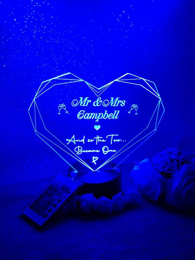 Personalised Wedding colour change light - Centrepiece - Night Light - Illusion Lamp - mood lighting - Marriage - your own choice of text!
