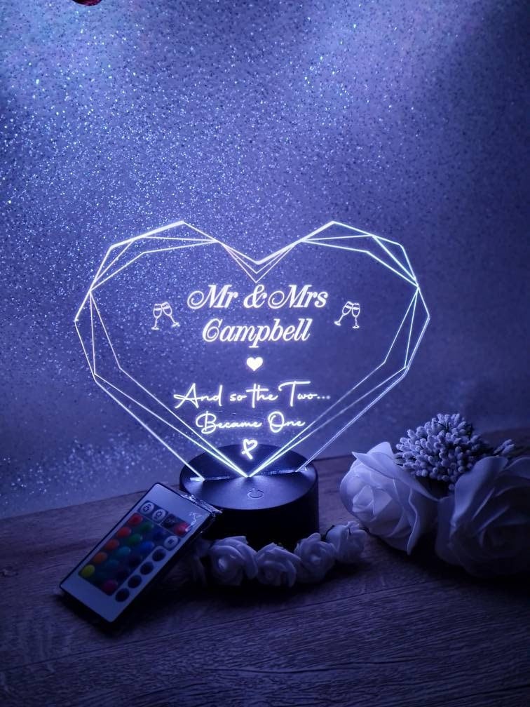 Personalised Wedding colour change light - Centrepiece - Night Light - Illusion Lamp - mood lighting - Marriage - your own choice of text!