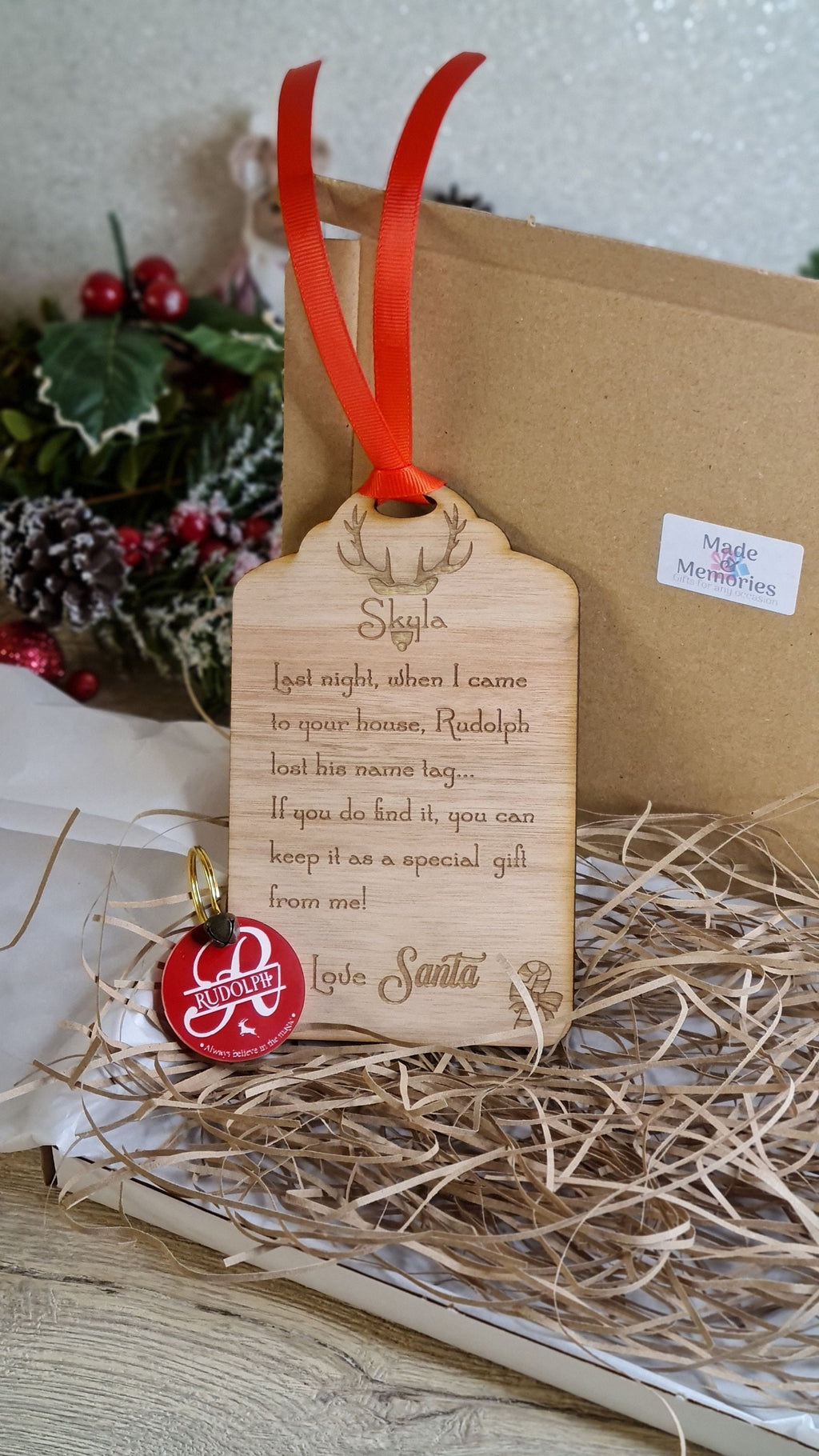 Rudolph's lost Tag - Personalised - great stocking filler - children's surprise - lost button - driving license - keepsake - first Christmas