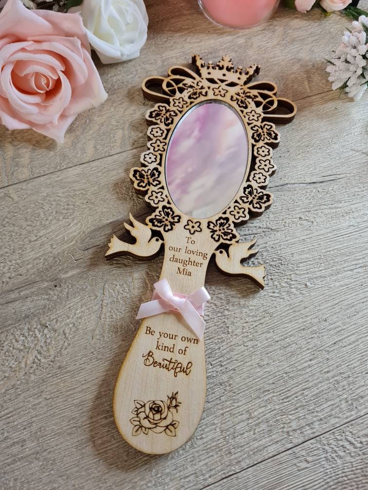 Beautiful personalised Princess hand mirror - makeup mirror - little girls - daughter - granddaughter - crown - tiara - castle - birthday
