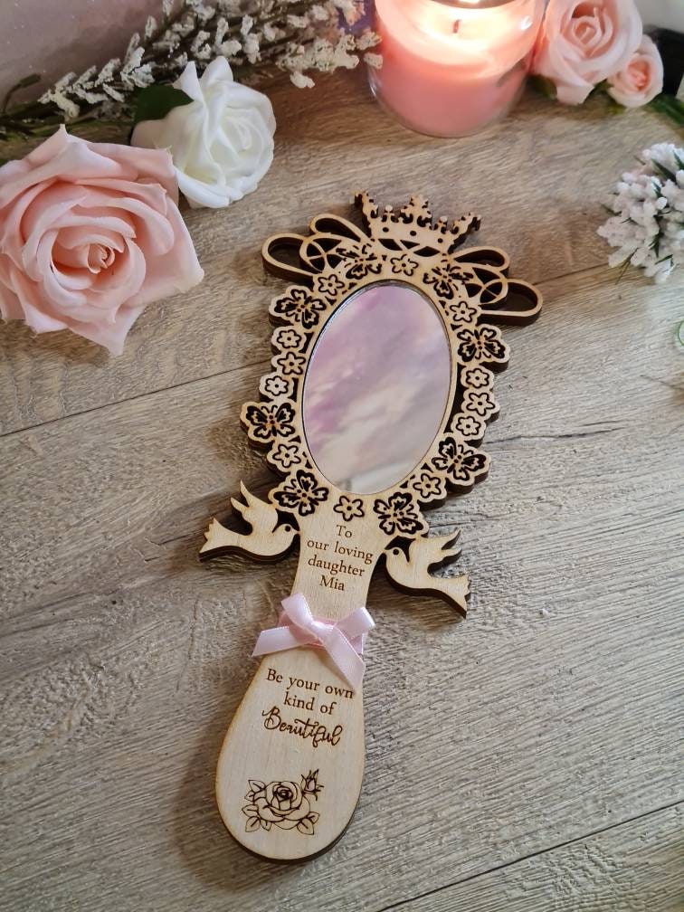 Beautiful personalised Princess hand mirror - makeup mirror - little girls - daughter - granddaughter - crown - tiara - castle - birthday