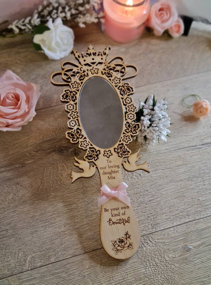 Beautiful personalised Princess hand mirror - makeup mirror - little girls - daughter - granddaughter - crown - tiara - castle - birthday