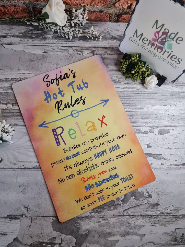Personalised Hot tub rules sign! Wood - garden decoration - Spa - jacuzzi - home bar decor - summer - funny - gift - Pool - Home bar - Deck