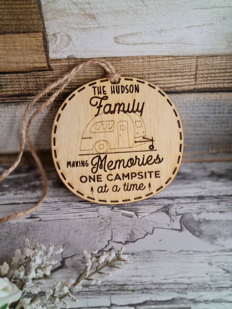 Personalised hanging bauble ornament - Caravan - Camping - Motorhome - RV - Holidays - Family - Love - Memories - Forever