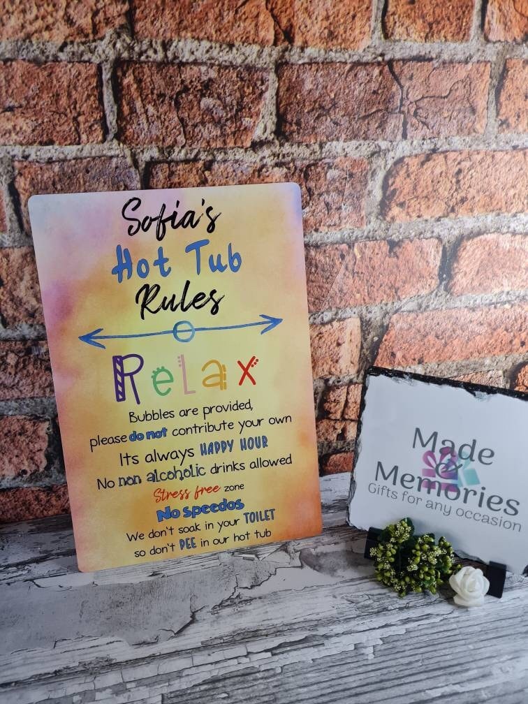 Personalised Hot tub rules sign! Wood - garden decoration - Spa - jacuzzi - home bar decor - summer - funny - gift - Pool - Home bar - Deck