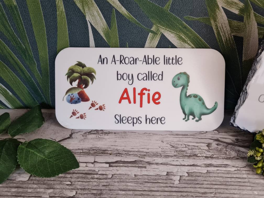 Personalised Dinosaur bedroom door sign - Little boy or girl - Dino - Jurassic - T-rex - decor - decoration - play room - print -
