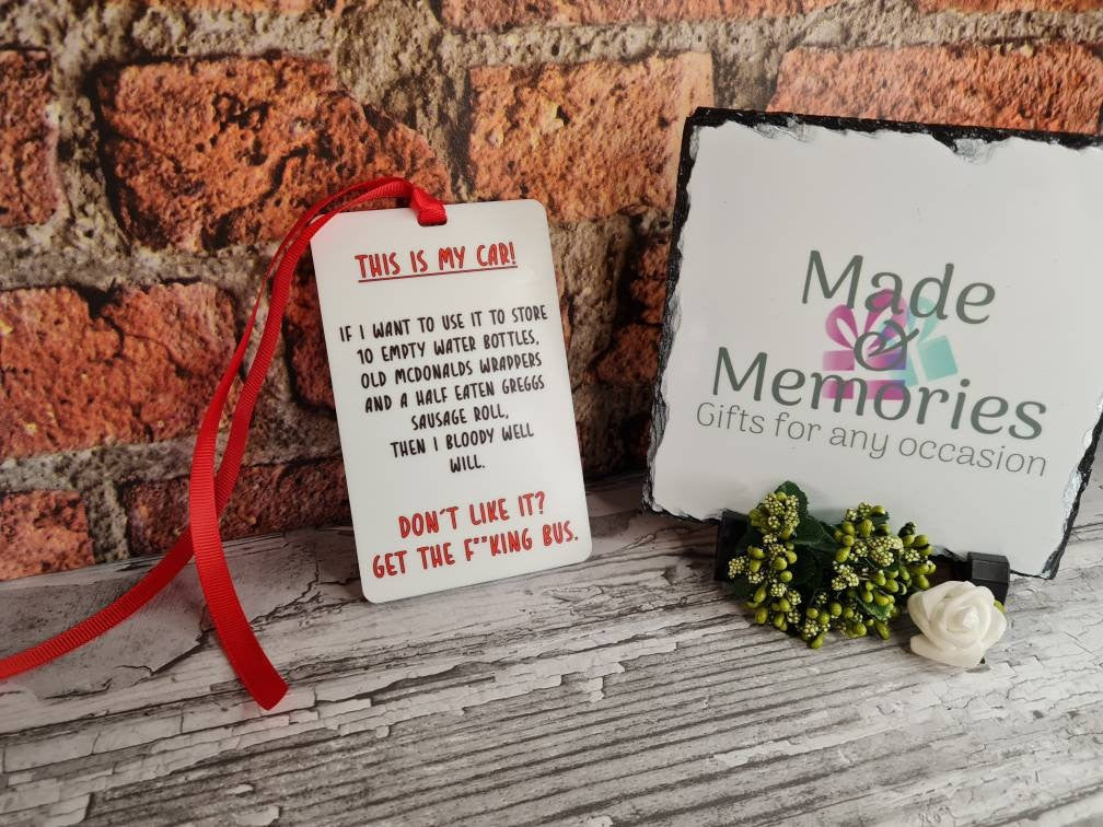 Novelty hanging ornament for car - van - camper - New driver - birthday - gift - present - fathers day - bespoke - unique - funny - prank