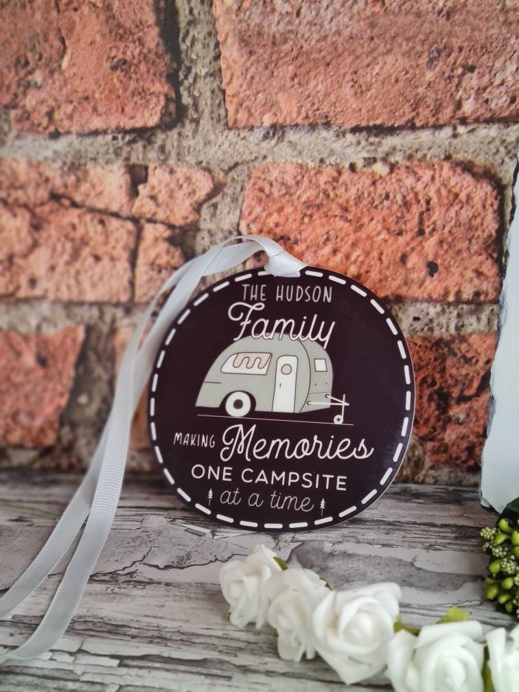 Personalised hanging bauble ornament - Caravan - Camping - Motorhome - RV - Holidays - Family - Love - Memories - Forever