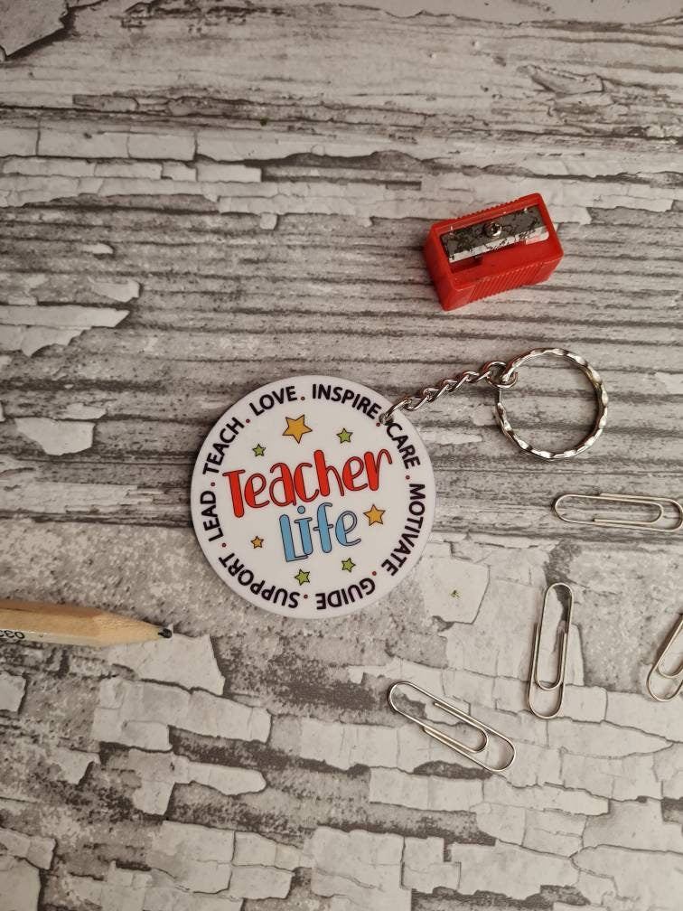 Teacher keyring - acrylic print key chain - thank your teacher - gift from child - end of term - unique, bespoke gift - beautiful item