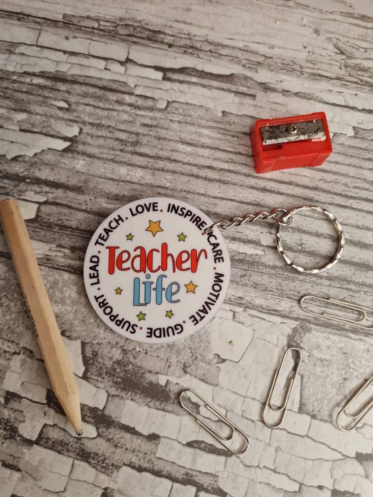 Teacher keyring - acrylic print key chain - thank your teacher - gift from child - end of term - unique, bespoke gift - beautiful item