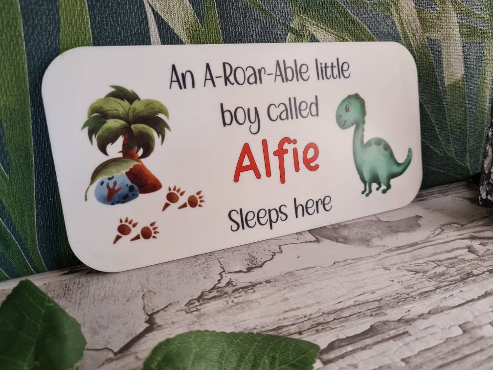 Personalised Dinosaur bedroom door sign - Little boy or girl - Dino - Jurassic - T-rex - decor - decoration - play room - print -