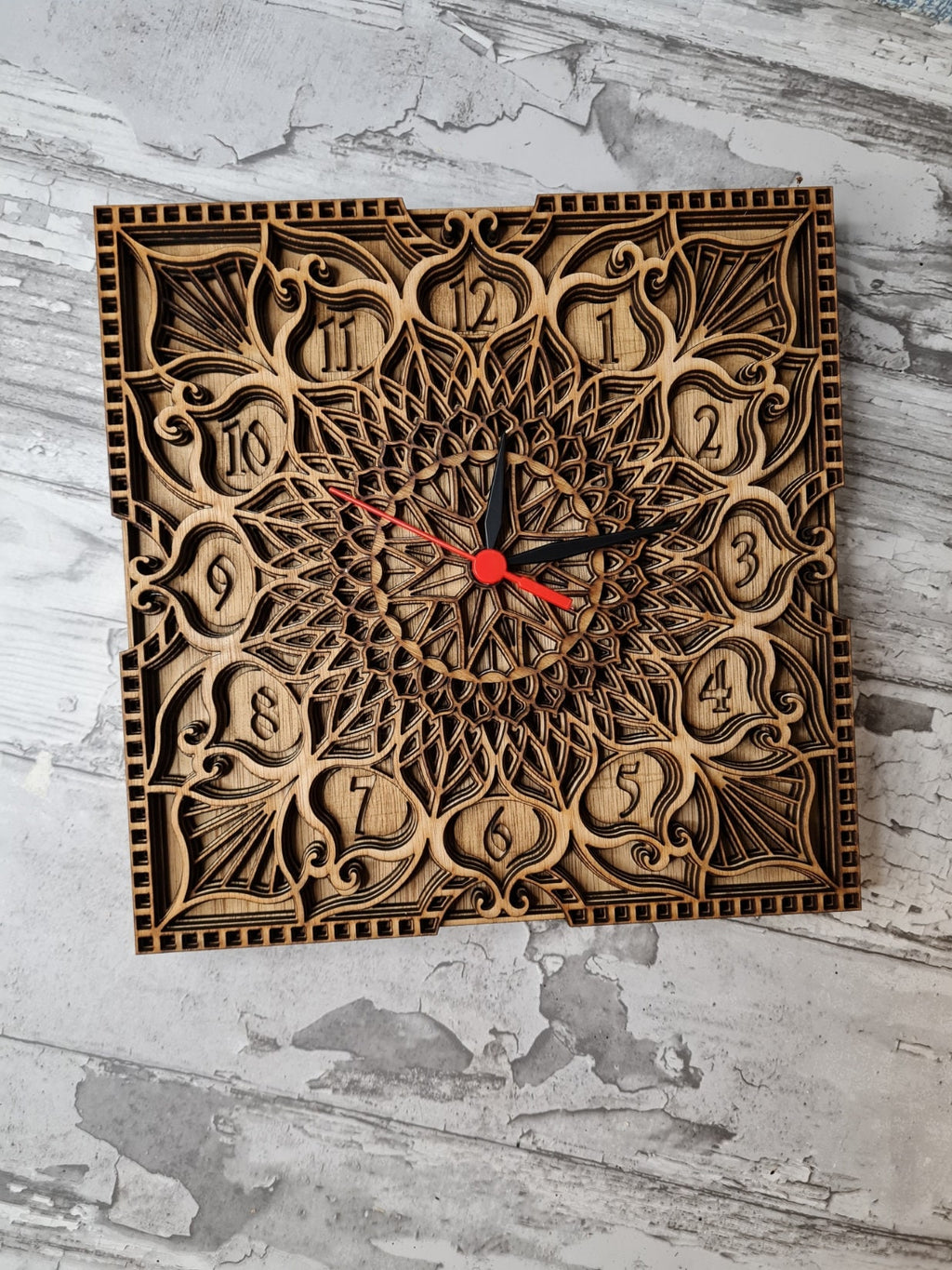 Layered Mandala Clock - ready to paint - add your own personal touch - quartz - amazing intricate detail - unusual