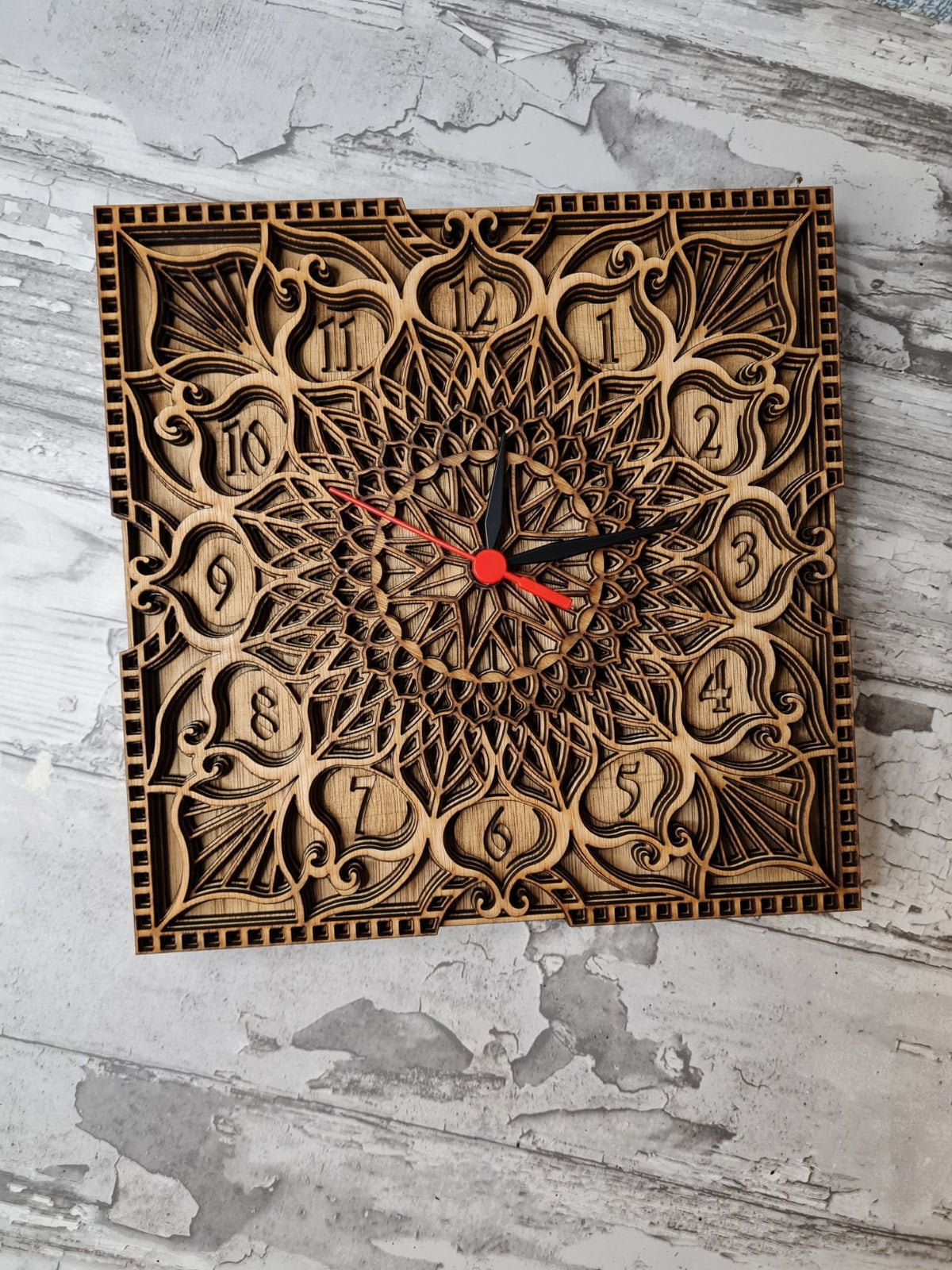 Layered Mandala Clock - ready to paint - add your own personal touch - quartz - amazing intricate detail - unusual