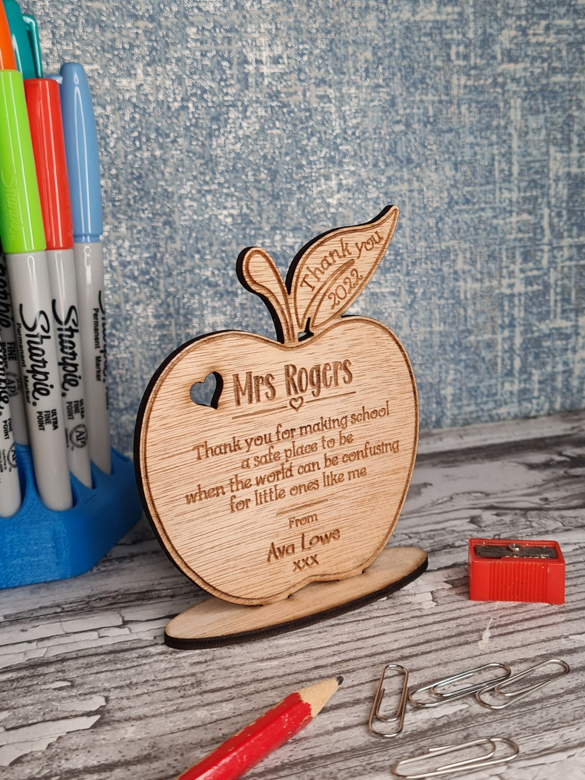 personalised apple desk ornament - Teacher thank you gift - graduation - Teacher - teaching - thank you gift - end of term present - Plaque