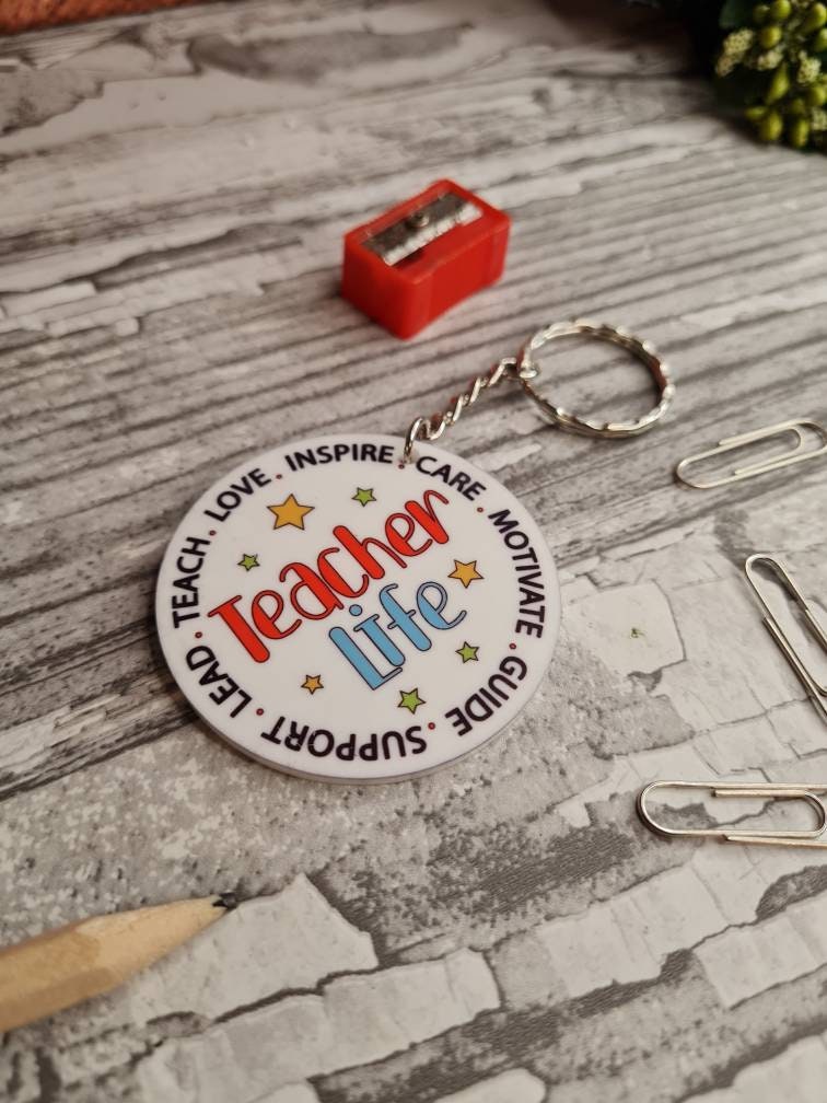 Teacher keyring - acrylic print key chain - thank your teacher - gift from child - end of term - unique, bespoke gift - beautiful item