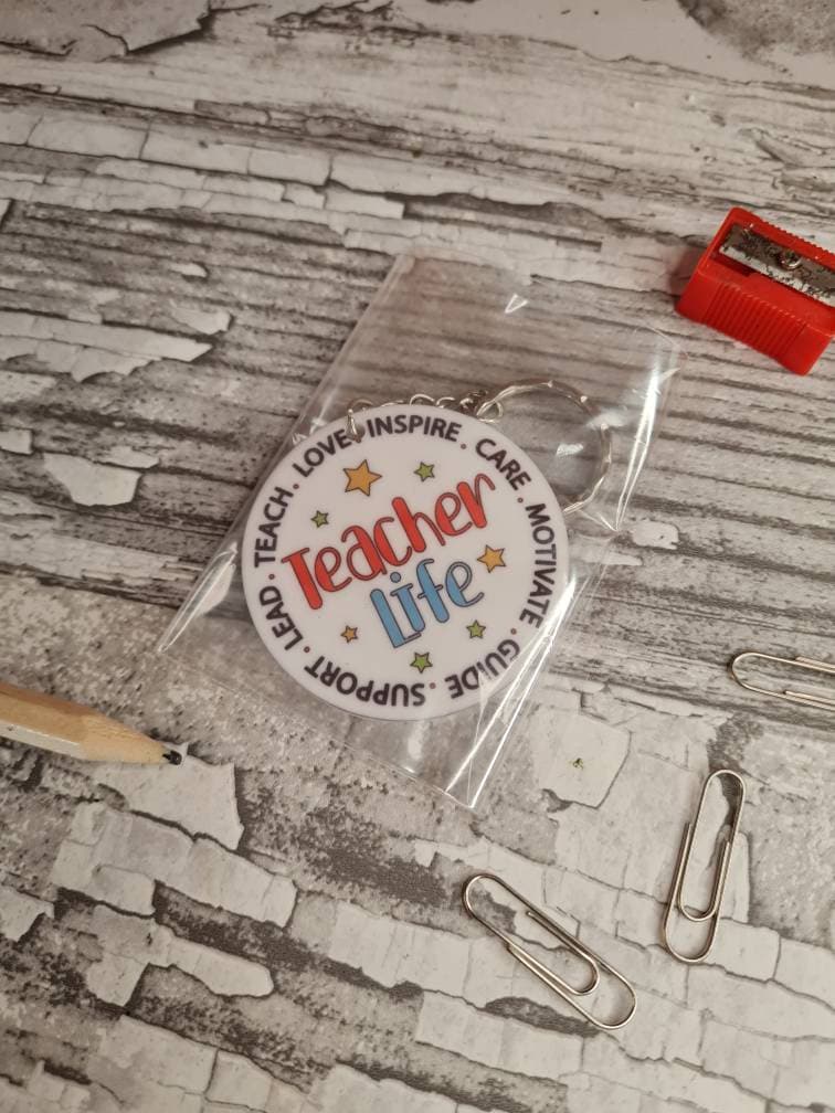 Teacher keyring - acrylic print key chain - thank your teacher - gift from child - end of term - unique, bespoke gift - beautiful item