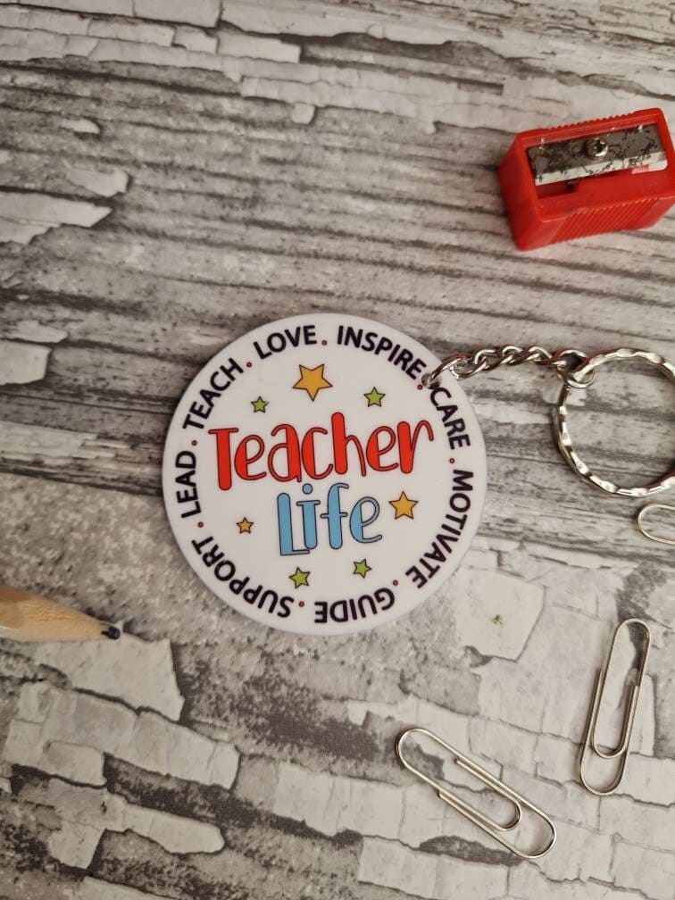 Teacher keyring - acrylic print key chain - thank your teacher - gift from child - end of term - unique, bespoke gift - beautiful item