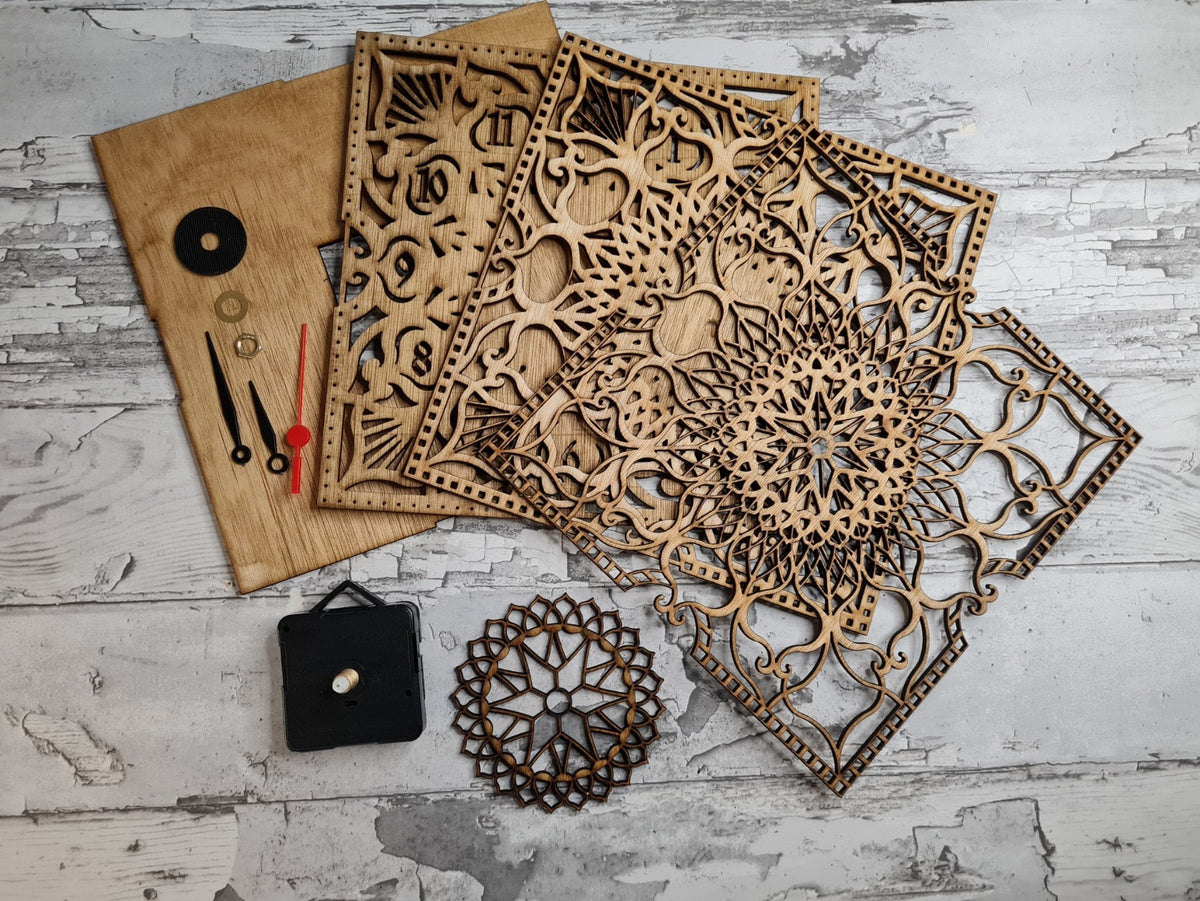Layered Mandala Clock - ready to paint - add your own personal touch - quartz - amazing intricate detail - unusual