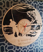 personalised Fishing Fisherman Clock - add your own words - Fly - Memorial - Carp - great gift - made with re purposed records - quartz