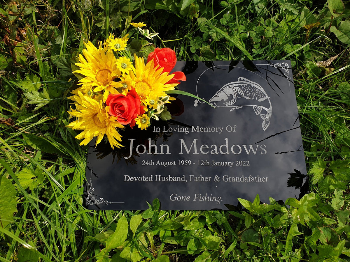 Personalised fishing memorial grave marker, Temporary headstone, outdoor, remembering your loved ones, Dad, Uncle, Brother, grandad, Carp