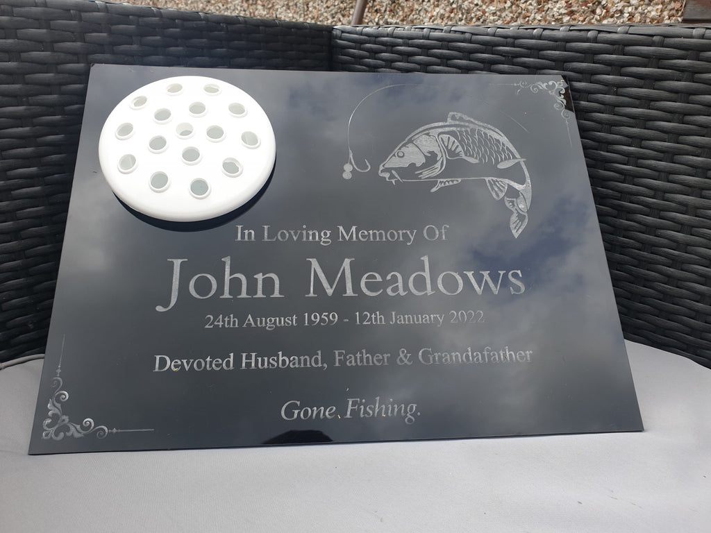 Personalised fishing memorial grave marker, Temporary headstone, outdoor, remembering your loved ones, Dad, Uncle, Brother, grandad, Carp