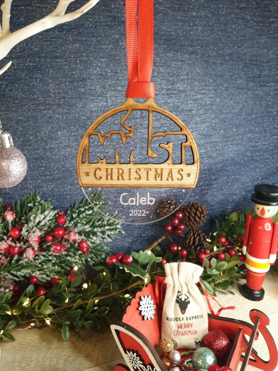 Personalised First Christmas name bauble - New Baby - Beautiful xmas decoration - santa - decor - father christmas - st nick - present