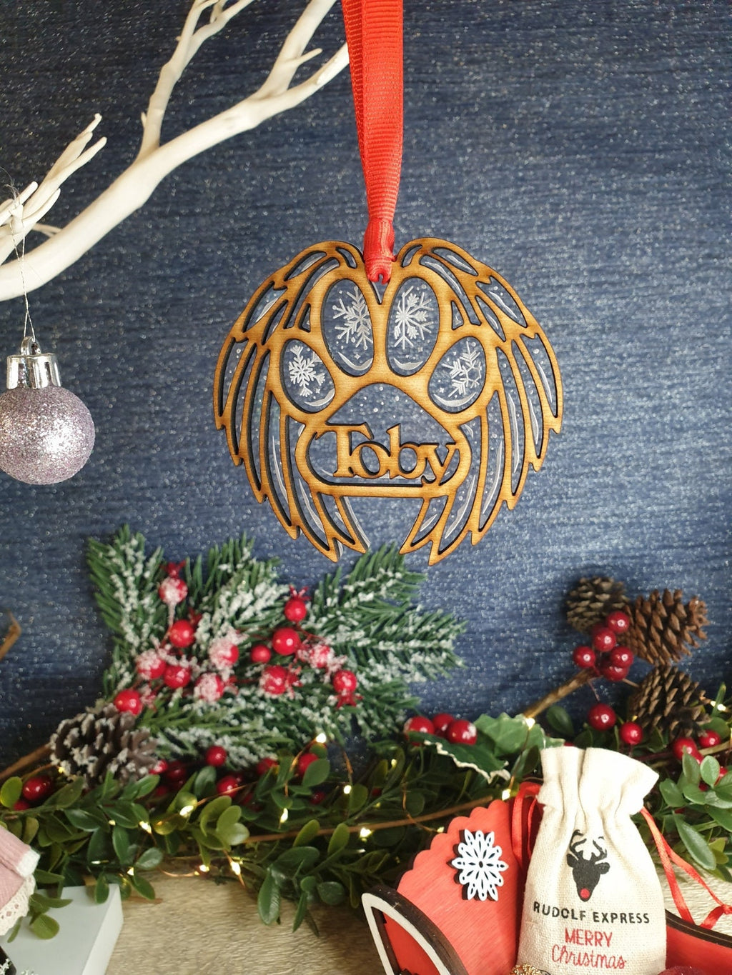 Personalised Pet Christmas Memorial bauble - Dog - Beautiful xmas decoration - Decor - Remembrance - Tree - Pawprint - Anniversary - - gift