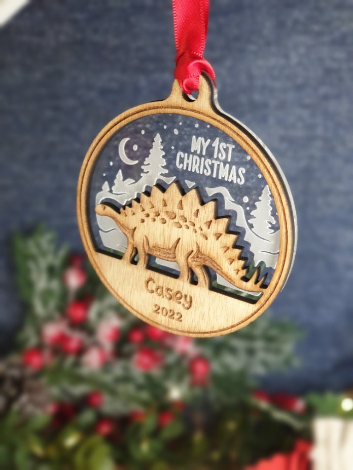 Personalised Dinosaur Christmas Bauble – Name Ornament T-Rex / Jurassic Dino – Baby’s First Xmas Gift