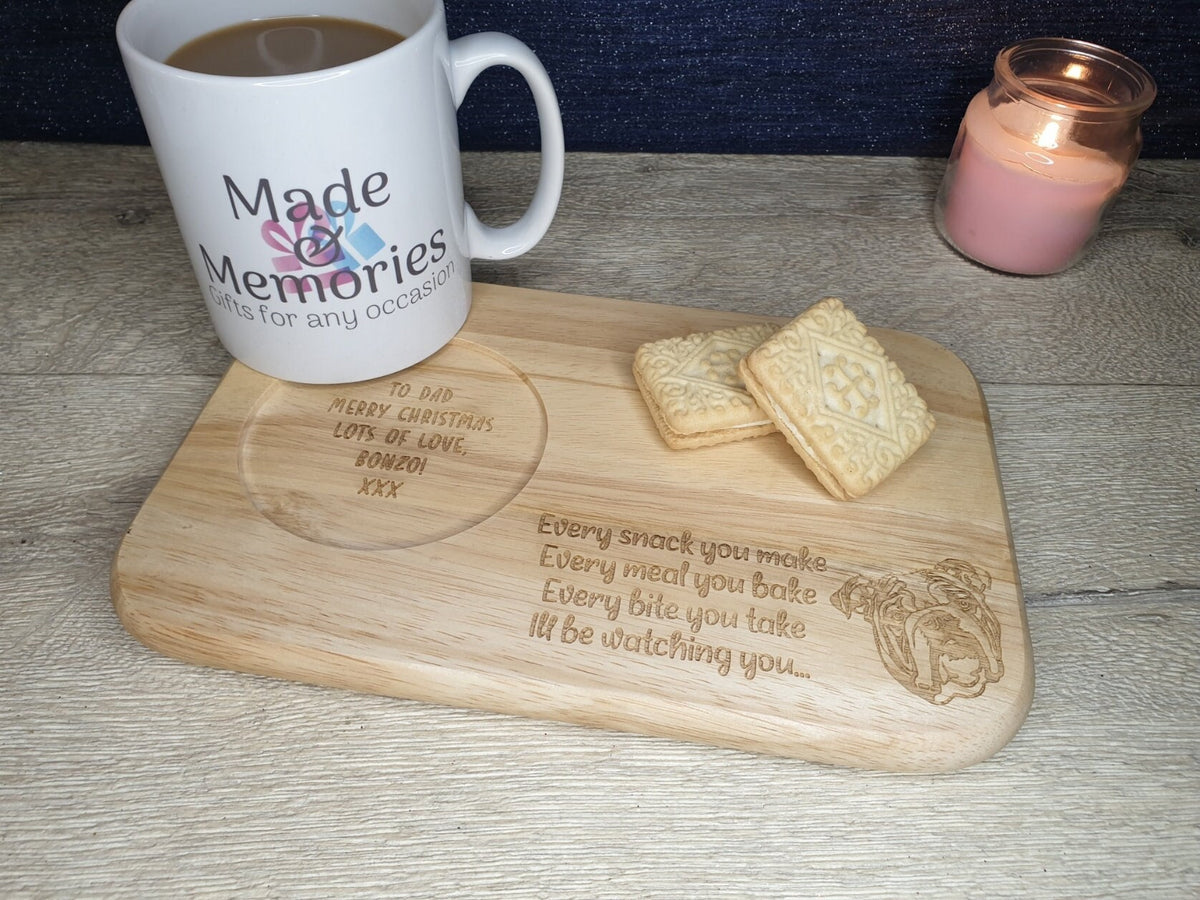 Personalised tea or coffee and biscuit board - 27 dog breeds - Pet - Gift - Present - For him - For her - Tray - Unique - Bespoke