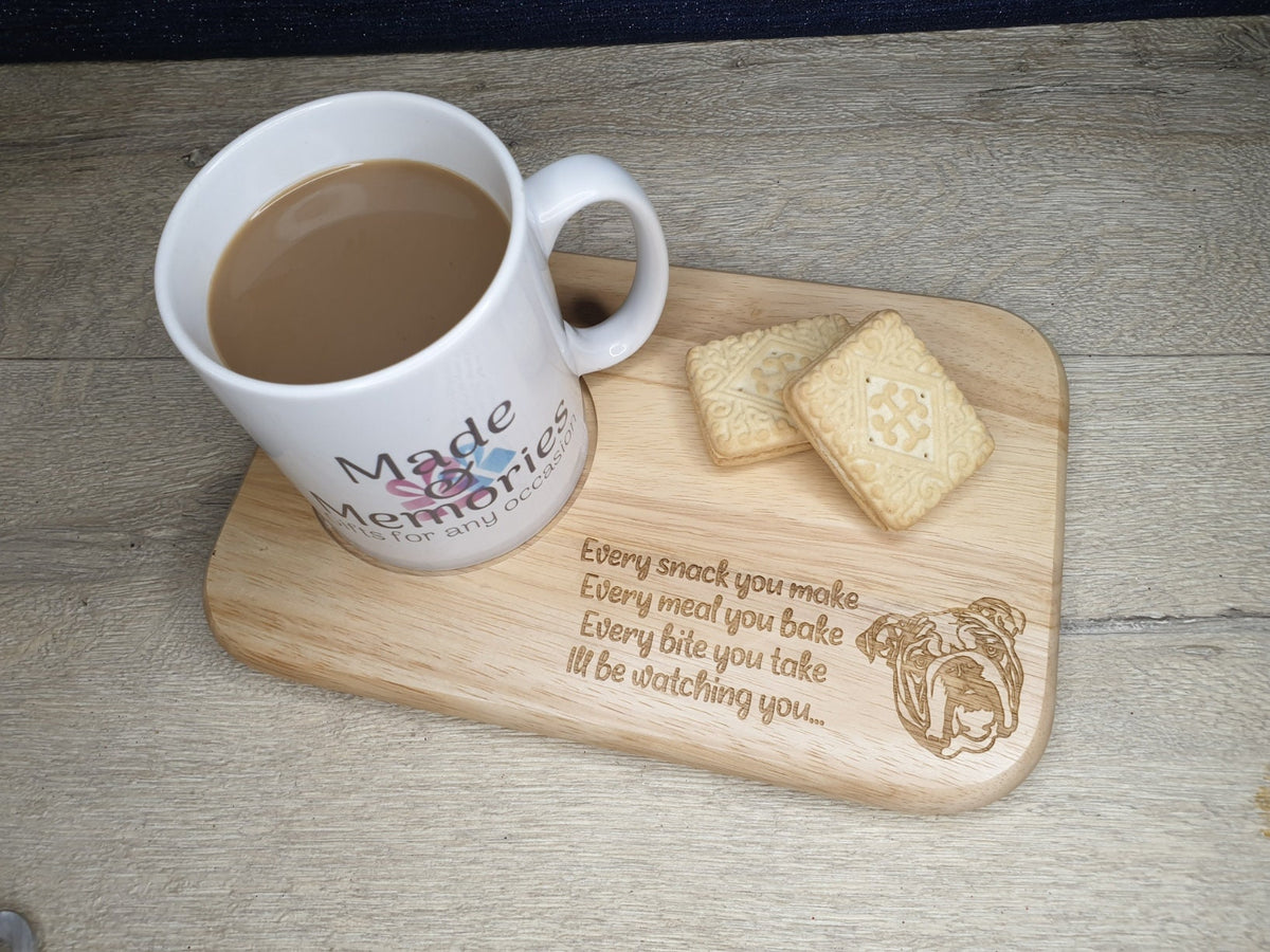 Personalised tea or coffee and biscuit board - 27 dog breeds - Pet - Gift - Present - For him - For her - Tray - Unique - Bespoke