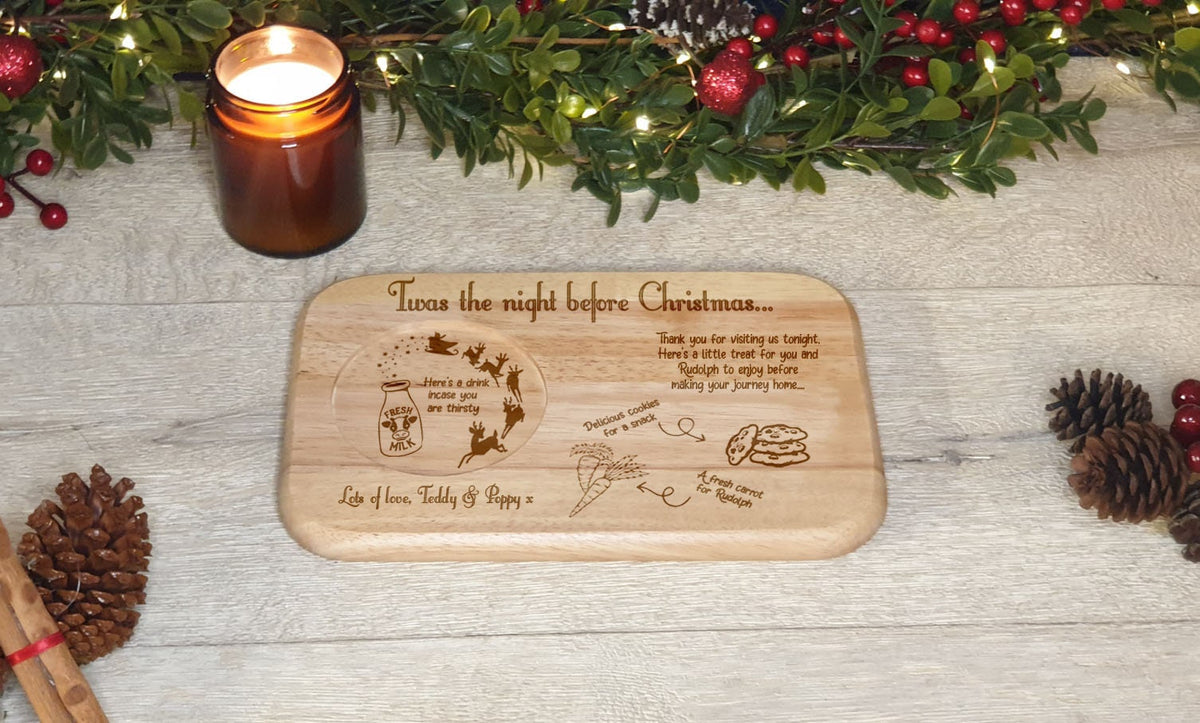 Personalised Christmas eve Santa tray - board - Gift - Present - Rudolph - Carrot - Treat - Unique - Bespoke - Milk - Candy cane - Tradition