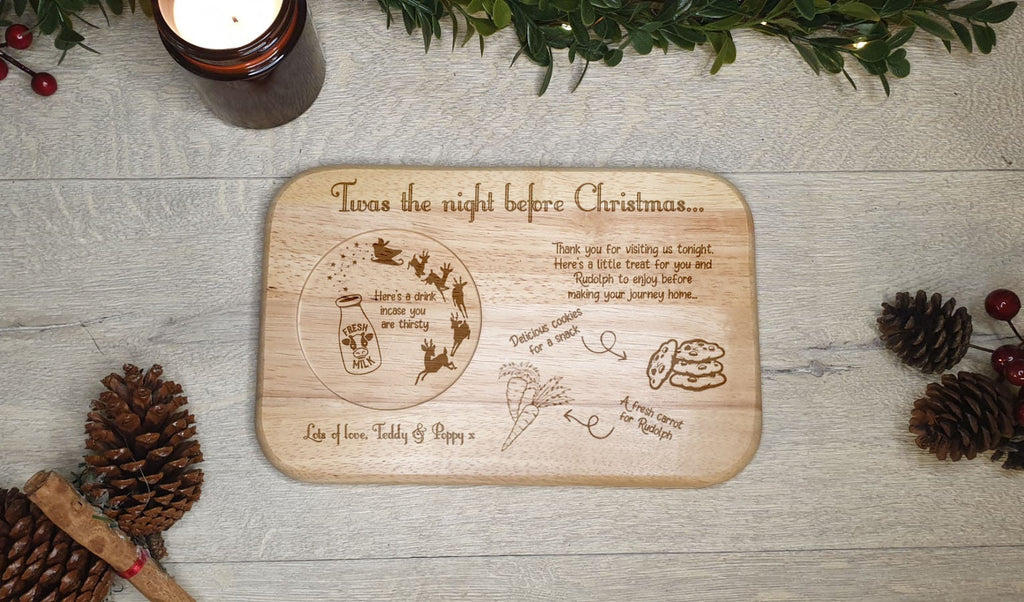 Personalised Christmas eve Santa tray - board - Gift - Present - Rudolph - Carrot - Treat - Unique - Bespoke - Milk - Candy cane - Tradition