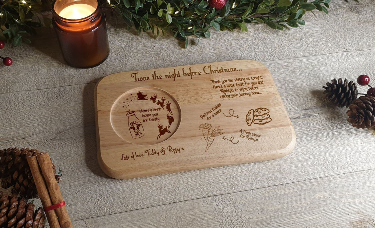 Personalised Christmas eve Santa tray - board - Gift - Present - Rudolph - Carrot - Treat - Unique - Bespoke - Milk - Candy cane - Tradition
