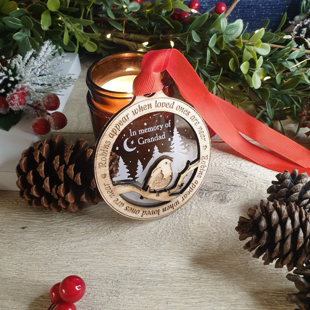 Personalised robin memorial bauble - remembering - Beautiful xmas decoration - Anniversary - Decor - Christmas - gift