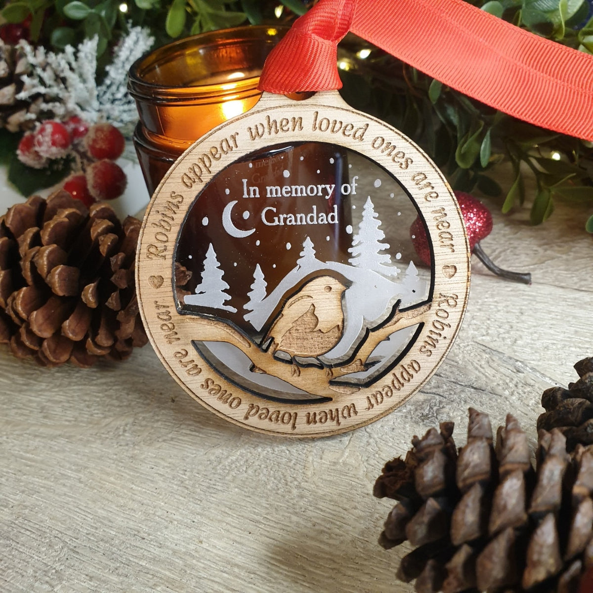 Personalised robin memorial bauble - remembering - Beautiful xmas decoration - Anniversary - Decor - Christmas - gift