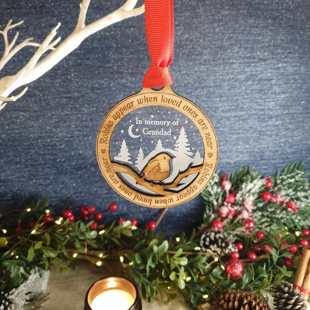 Personalised robin memorial bauble - remembering - Beautiful xmas decoration - Anniversary - Decor - Christmas - gift