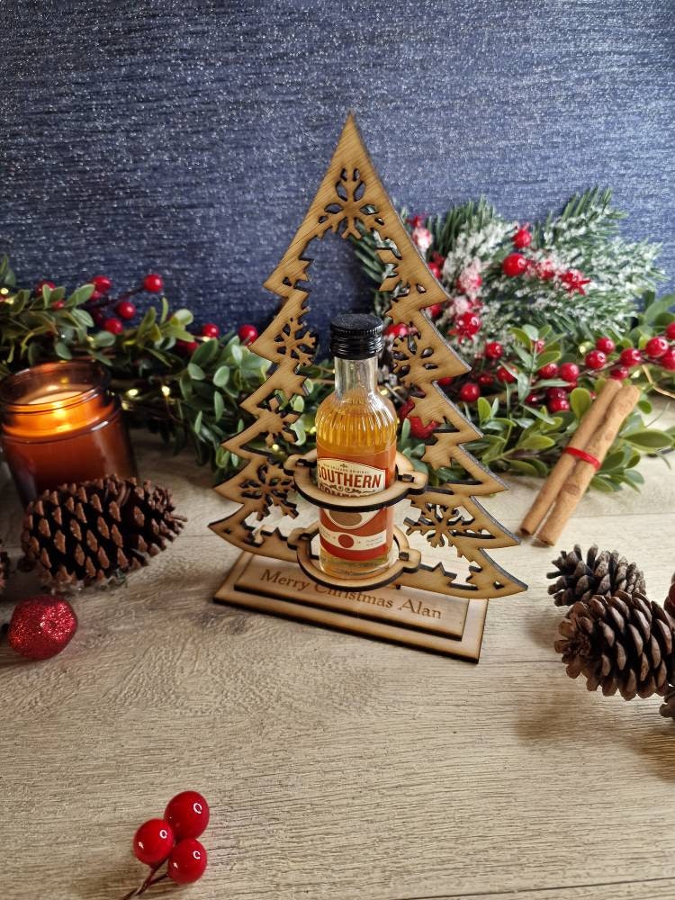 Personalised miniature bottle holder - Christmas - secret santa - Xmas - alcohol - Vodka - Gin - Whiskey- Wine - Stocking filler - Him - Her