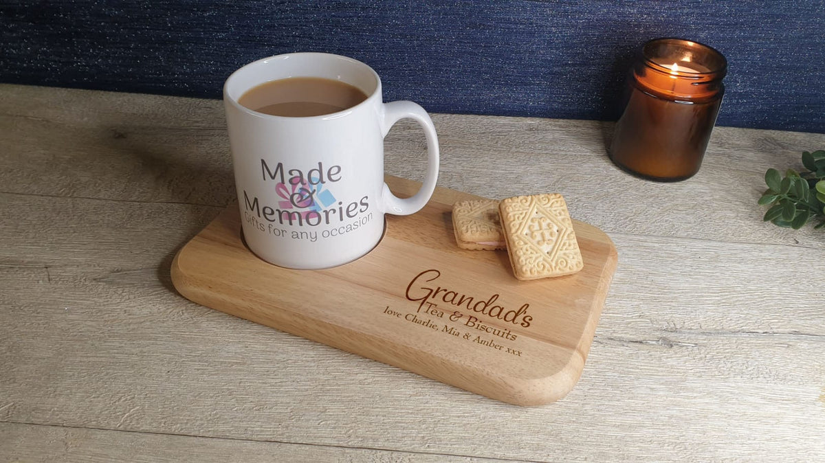 Personalised tea or coffee and biscuit board - Choice of wording - Gift - Present - For him - For her - Tray - Unique - Bespoke - Beer -wine