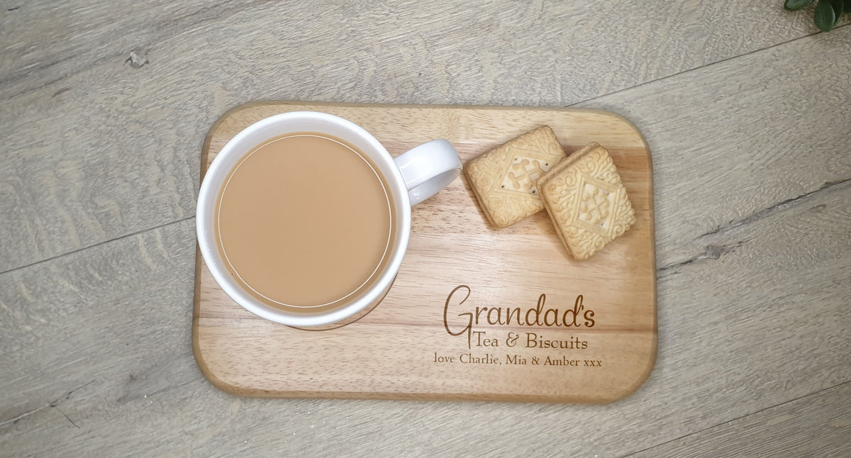 Personalised tea or coffee and biscuit board - Choice of wording - Gift - Present - For him - For her - Tray - Unique - Bespoke - Beer -wine