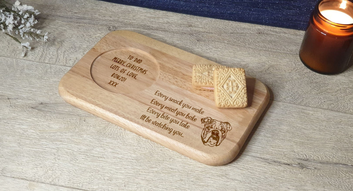 Personalised tea or coffee and biscuit board - 27 dog breeds - Pet - Gift - Present - For him - For her - Tray - Unique - Bespoke