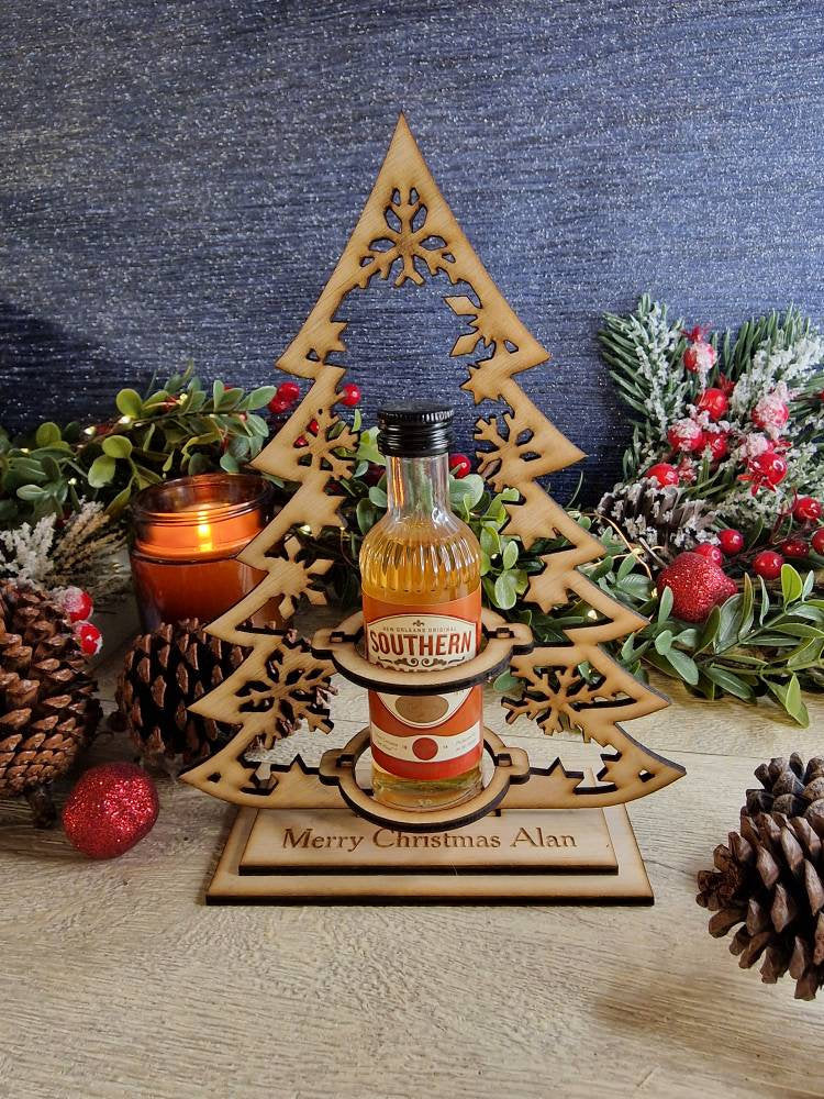 Personalised miniature bottle holder - Christmas - secret santa - Xmas - alcohol - Vodka - Gin - Whiskey- Wine - Stocking filler - Him - Her