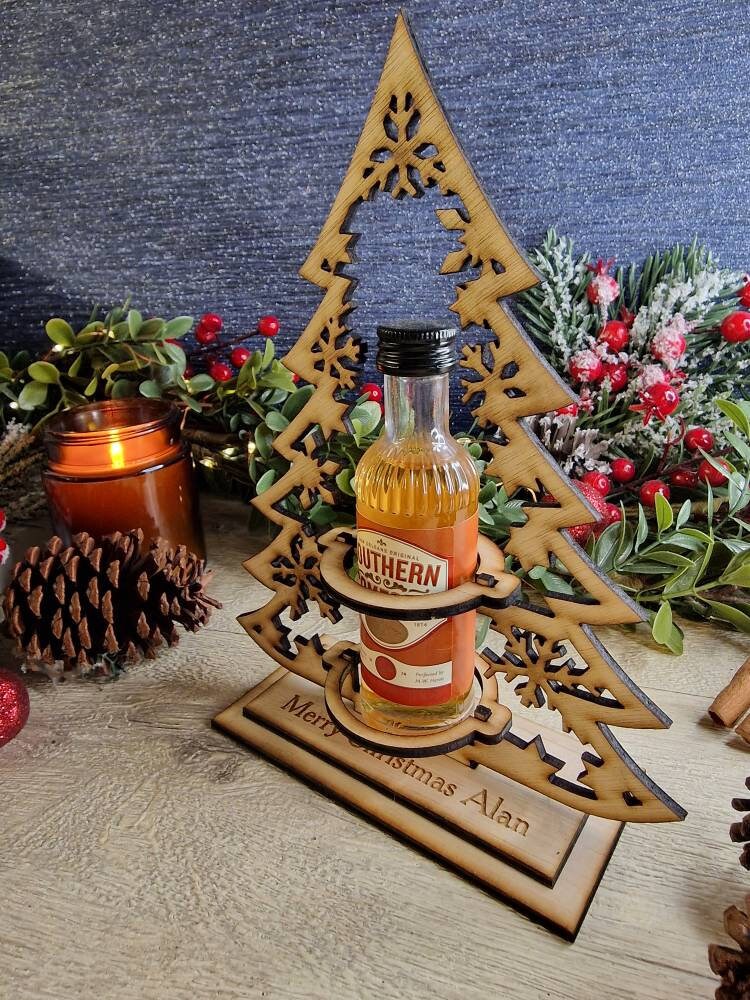 Personalised miniature bottle holder - Christmas - secret santa - Xmas - alcohol - Vodka - Gin - Whiskey- Wine - Stocking filler - Him - Her