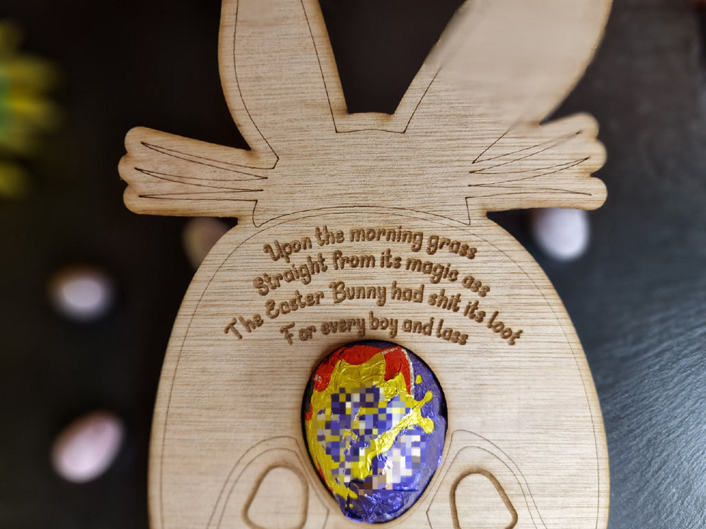 Adult Easter Gift!! Personalised Novelty bunny egg holder! Funny, prank, joke, stand, valentines day, birthday present, hen, stag, poem, poo