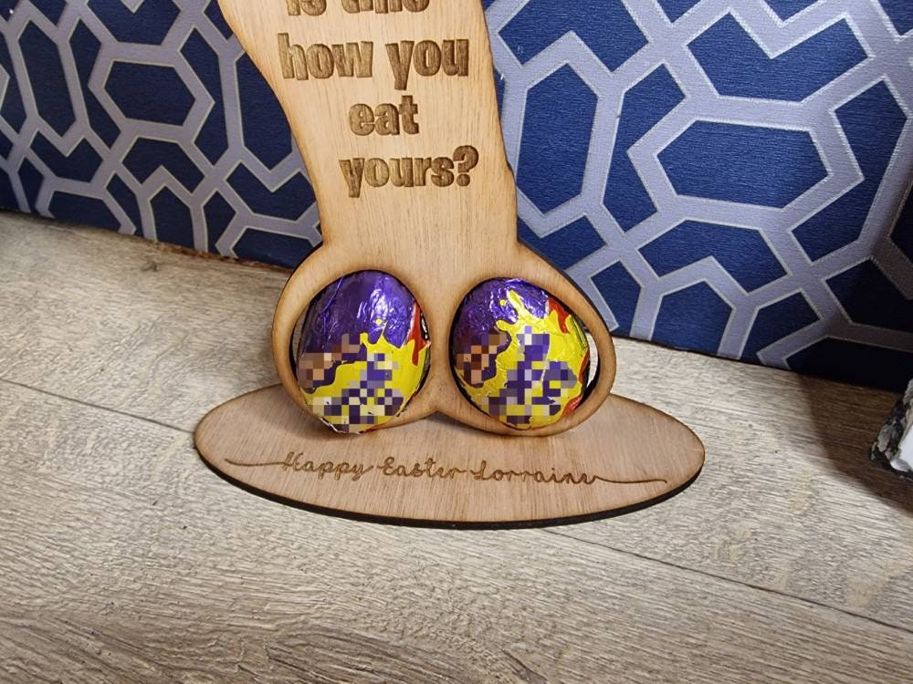 Personalised novelty easter willy egg holder - Funny- rude joke - prank - creme - chocolate - penis - hen - stag - birthday - velentines