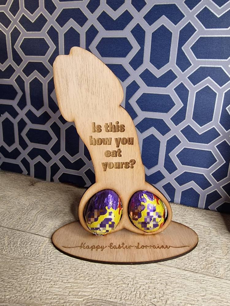 Personalised novelty easter willy egg holder - Funny- rude joke - prank - creme - chocolate - penis - hen - stag - birthday - velentines